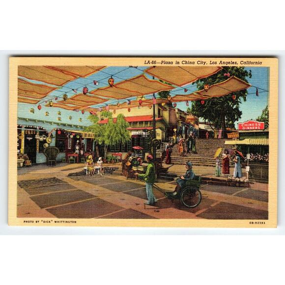Plaza In China City Los Angeles California Linen Postcard 1940s Dick Whittington - Picture 1 of 2